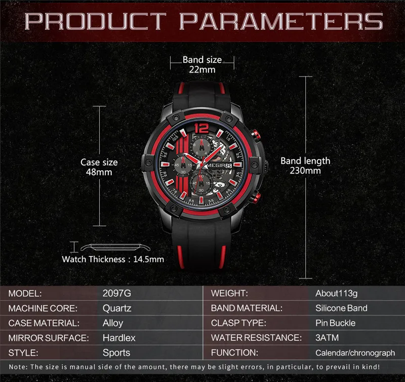 MEGIR часы для мужчин лучший бренд класса люкс Хронограф наручные часы Авто Дата Военный Спортивный резиновый ремешок мужские часы Relogio Masculino 2097