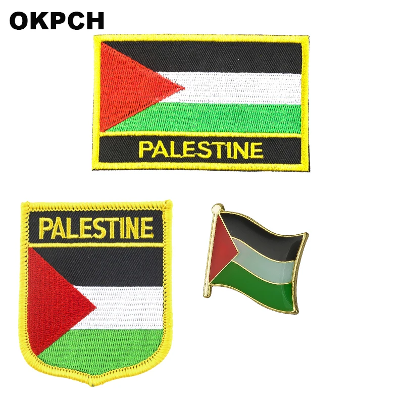 

Palestine National Flag Embroidered Iron on Patches for Clothing Metal badges PT-0027-3
