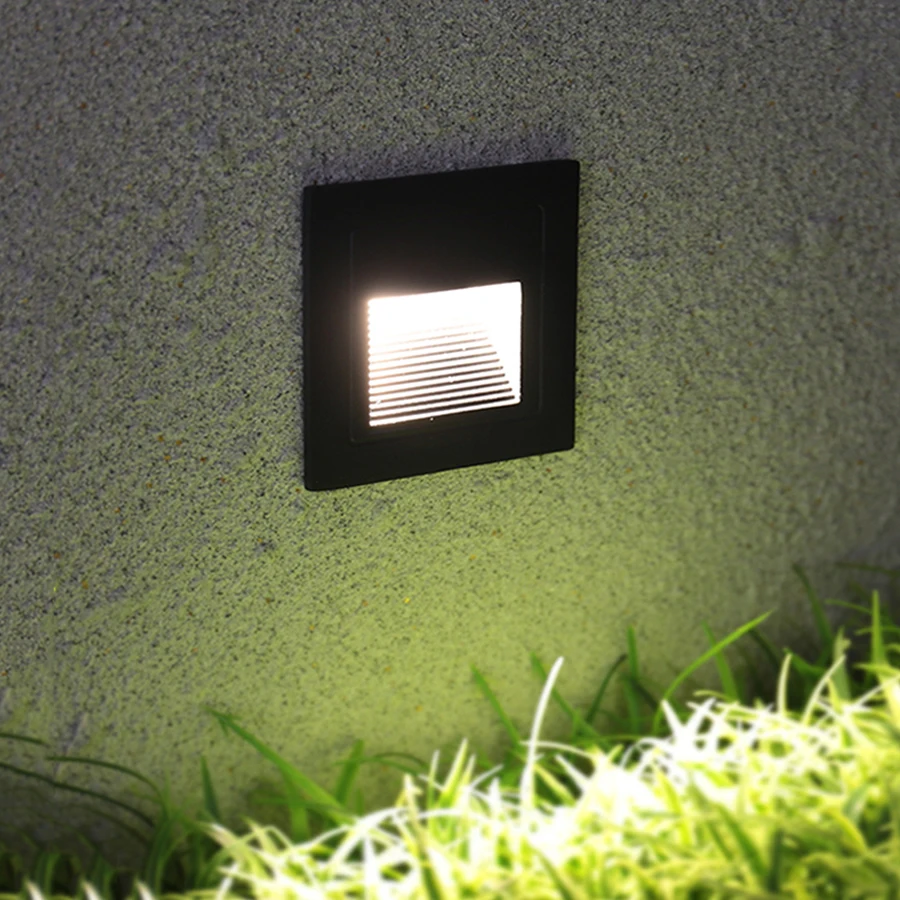 Apextech Outdoor Wall Lamp LED Step Lights Embedded Deck Pathway Yard Stair Light Recessed Corridor Wall Lamp White Black