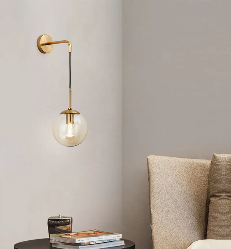 Nordic Post Modern LED Wall Lamp Creative Glass Ball Mirror Bedside Wall Lamps Vintage Wall Light For Living Room Heme Deco (3)