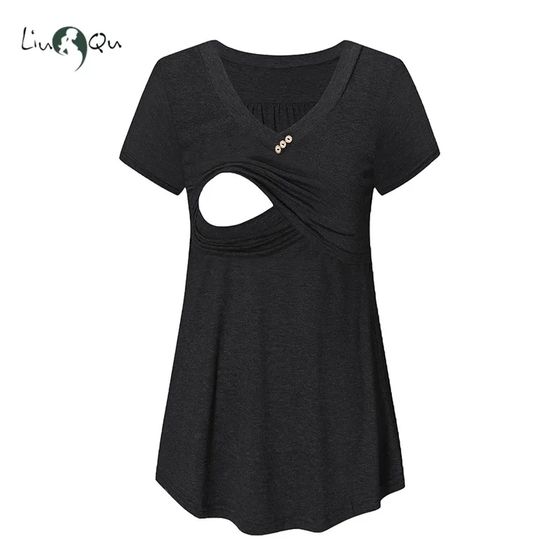 Maternity Clothes Pregnant Nurse Breastfeeding Tops T-Shirt Pregnant Clothes V Neck Button Casual Comfortable Loose Shirt
