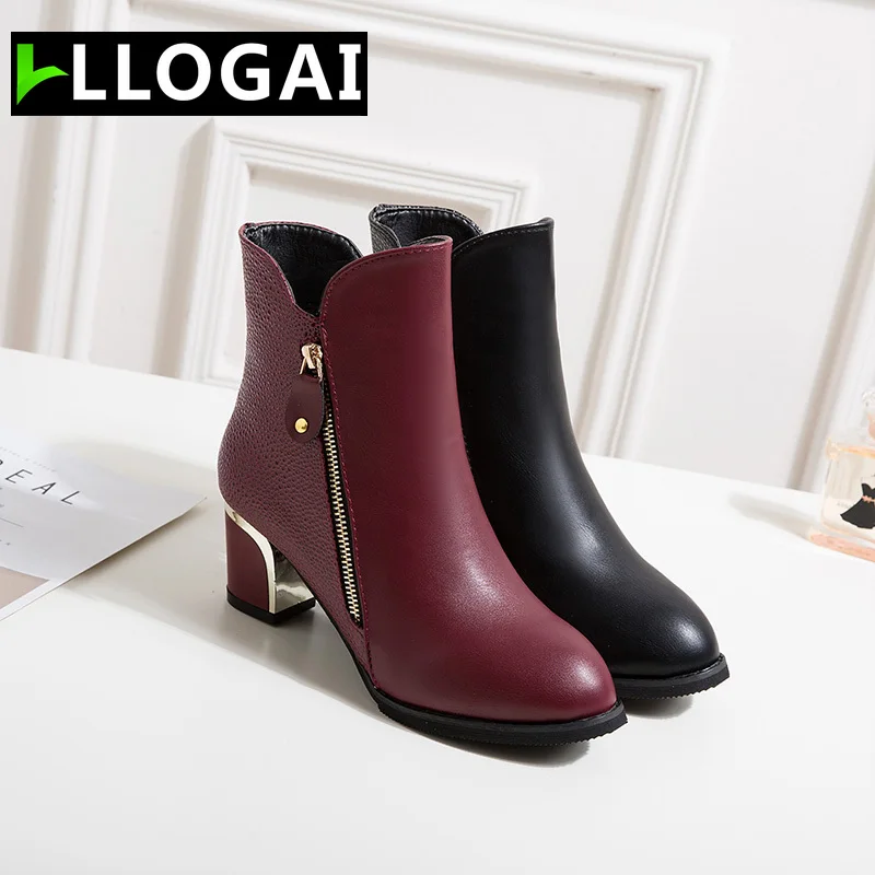 

Comfortable Pointed Toe Pumps Women Shoes Ankle Boots for Women Boots Autumn Boots Women PU 2019 Square Heels Martin Boots Women