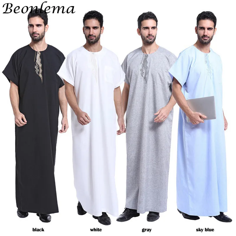 Beonlema Summer Arabic Dress White Kaftan Musulman Homme Thobes Jubah