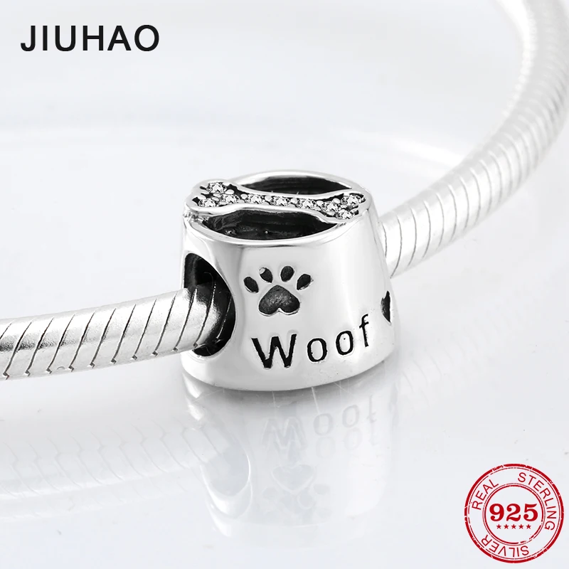 

Cute Dog Food Bowl Beads 925 Sterling Silver Dog claw bead Clear zirconia Fit Original Pandora Charm Bracelet Jewelry making