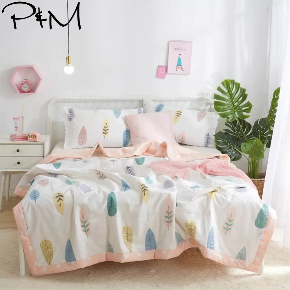 

2019 Colorful Leaves Brief Quilt Cotton air-condition Quilted Thin Comforter Summer Throws Blanket Twin Full Queen Size