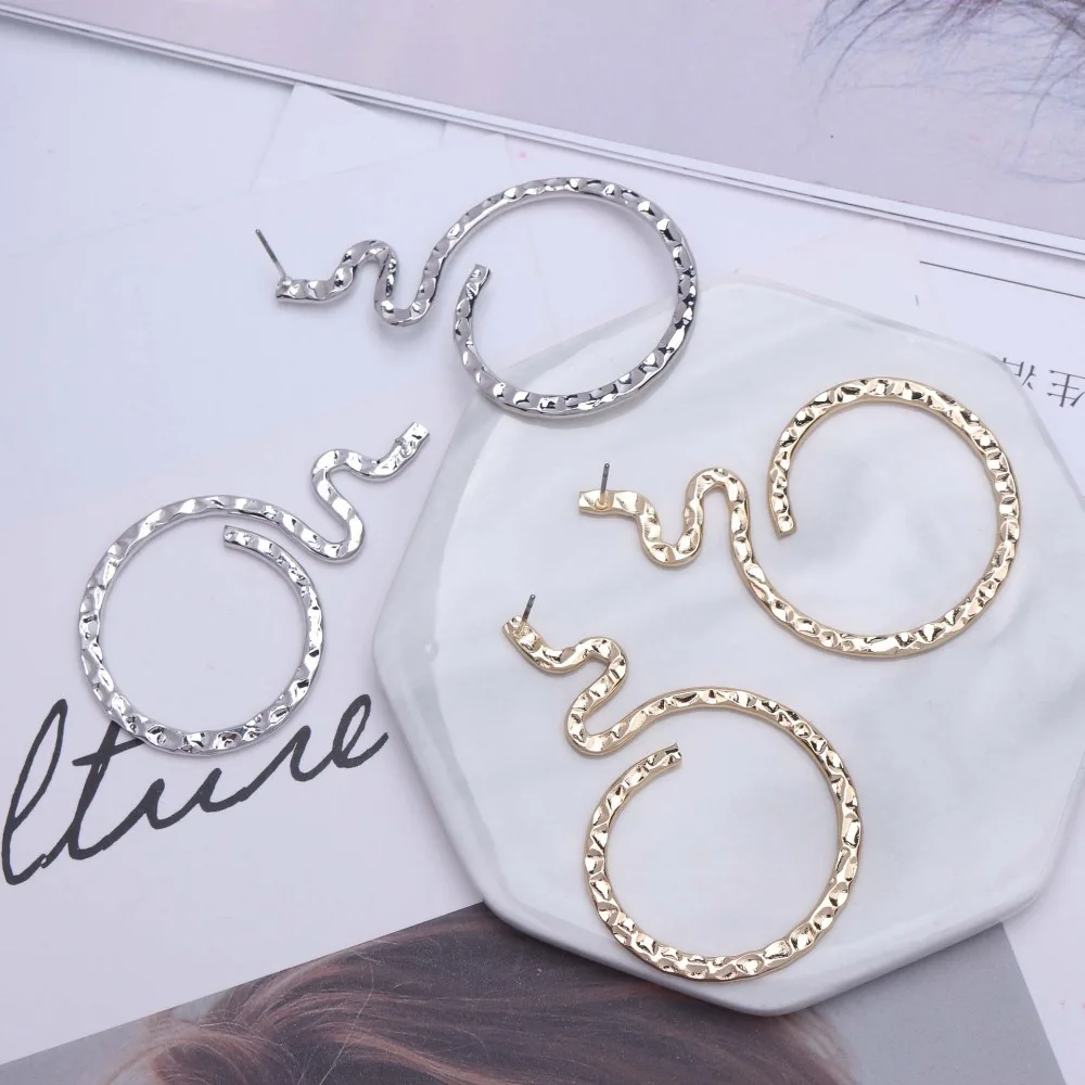 

Irregularity Alloy Snakelike Statement Stud Earrings Fashion Jewelry Vintage Big Gold/Silver Earrings Women Brincos