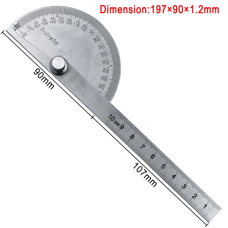 Carbon Steel Round Head Rotary Protractor Angle Ruler Measuring Tool 180° 