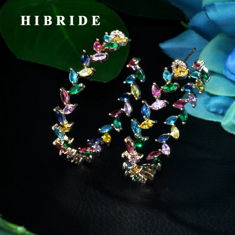 Hibride роскошь кубический циркон круглой формы большие круглые серьги для Для женщин свадебные туфли с украшением в виде кристаллов CZ вечерние ювелирные изделия обручение серьги E-43