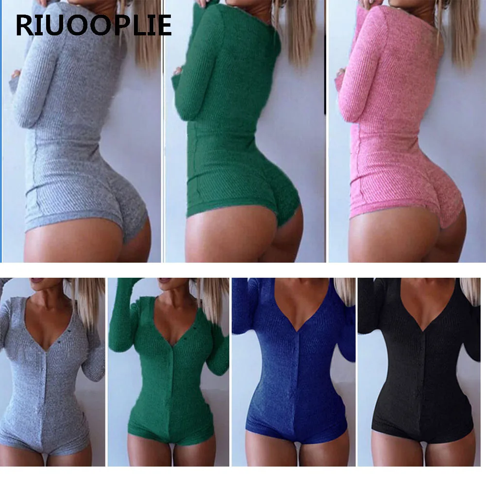 RIUOOPLIE Women V Neck Bodycon Jumpsuit Lady Shorts Romper Bodysuit