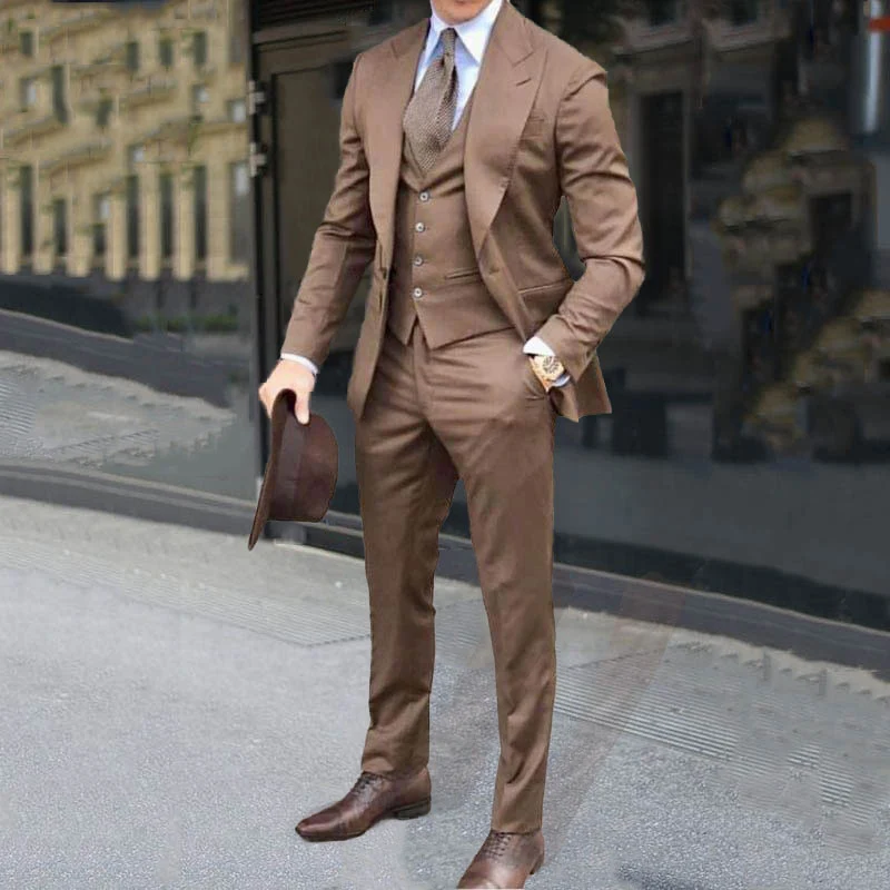 

Wide Peaked Lapel Brown Men Suits Wedding Man Blazer Jacket White/Dark Grey Groom Tuxedo 3Piece Navy Blue Costume Homme Ternos