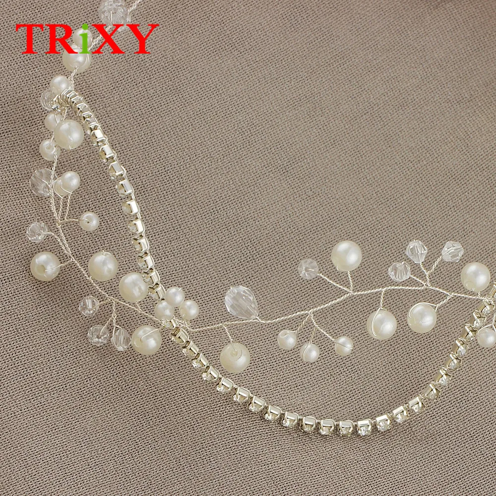 TRiXY H93 горный хрусталь свадебное с жемчужными бусинами аксессуары для волос Флора Жемчуг Бисероплетение Свадебные аксессуары для свадьбы и вечеринки