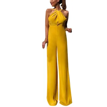 

Jaycosin clothes Women Summer Playsuit Sleeveless Halter Neck Casual Boho Long Wide Leg Party Broadcloth Jumpsuit