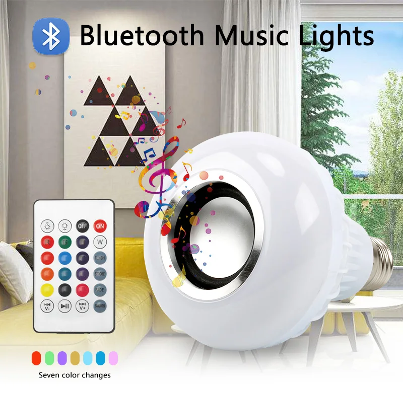 E27 Светодиодный светильник 12 Вт RGB Bluetooth динамик музыкальная лампочка с регулируемой яркостью беспроводной цветной светодиодный светильник с 24 клавишами дистанционного управления