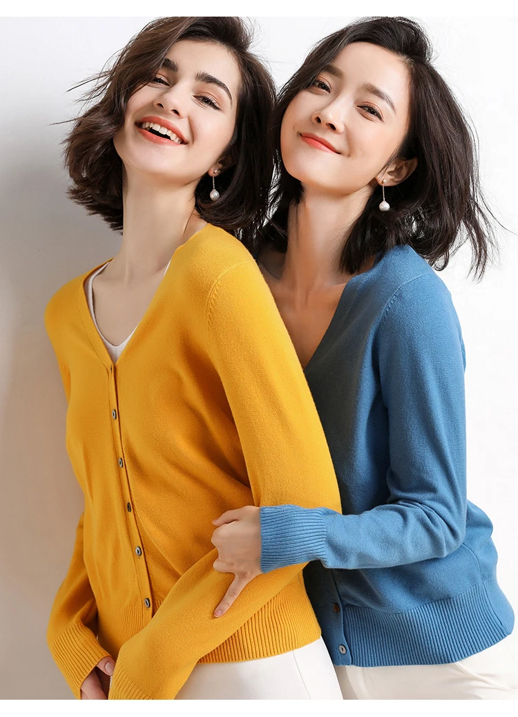 

Women Knitted Cardigan Sweater 2018 Autumn Winter Ribbed Knitted Cotton Tops V-Neck Solid Cardigans Ladies Sweater Coat