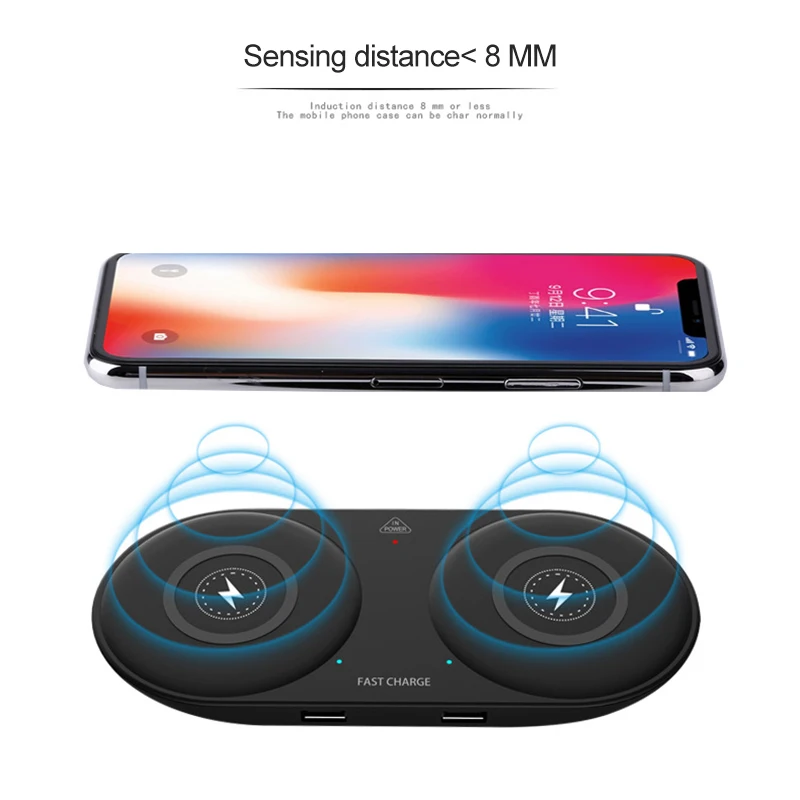 Fimilef Беспроводное зарядное устройство для iPhone X 8 plus быстрая зарядка Samsung Dual USB QI