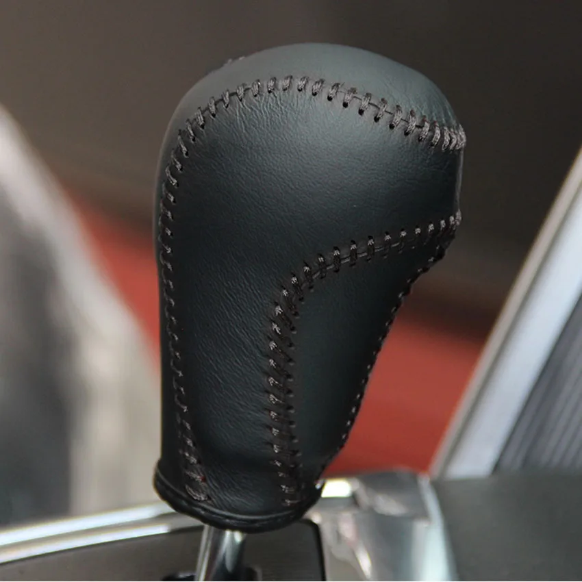 Передач Охватывает Чехол для Mazda 6 Mazda CX-5 Автоматическая Коробка Передач Сдвиг Ошейники DIY Переключения Передач Покрытие Автомобиля Стиль Из Натуральной Кожи Черного - Название цвета: Black Thread