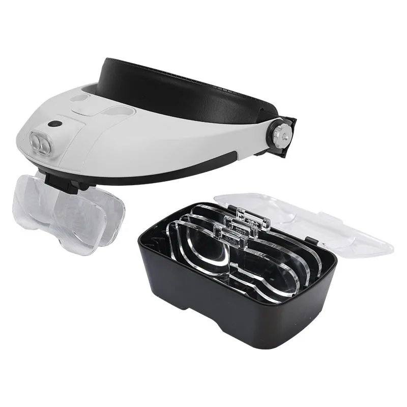 Adjustable Headband 5Lens Binoculars Magnifier LED Magnifying Glass 2Lamps Jewelry Repair Watch Reading Glasses Third Hand Loupe лупа увеличительное стекло лупа с подсветкой увеличительное стекло с подсветкой