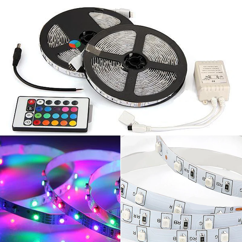 10m(2X5m) 3528 SMD 600 LED Strip Light RGB with 24 Key IR Remote Control Set