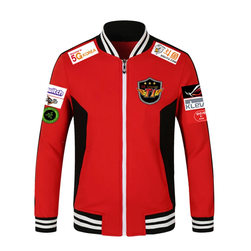 Kopen Print Type! LOL 2018 LCK SKT T1 S7 Team Jersey SK telecom T1 jas SKTT1 Baseball Jas Mannen Faker Jas Pinda Bang Jassen