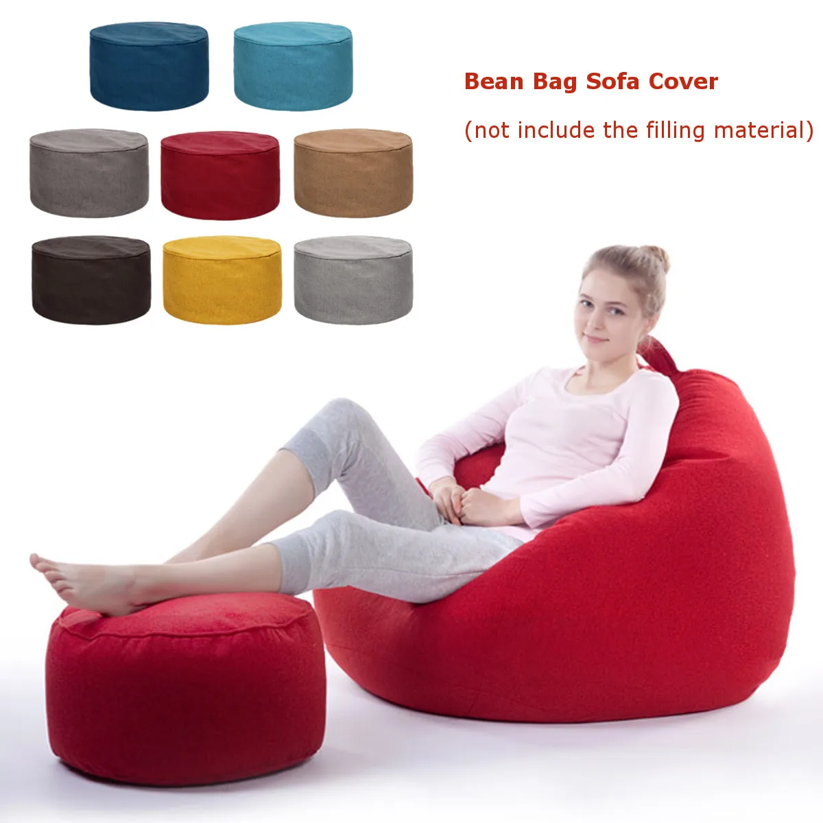 

Cotton Footstool Cover home sofa round stool Bean Bags Sofa Lounger Cover Soft Washable Without Filler for living room table