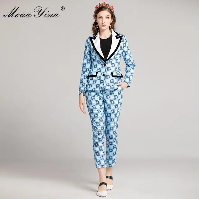 Best Price MoaaYina Fashion Designer Set Spring Women Long sleeve Turn-down Collar letter Elegant Jacket+3/4 Pencil pants Two-piece suit Best Price MoaaYina Fashion Designer Set Spring Women Long sleeve Turn-down Collar letter Elegant Jacket+3/4 Pencil pants Two-piece suit