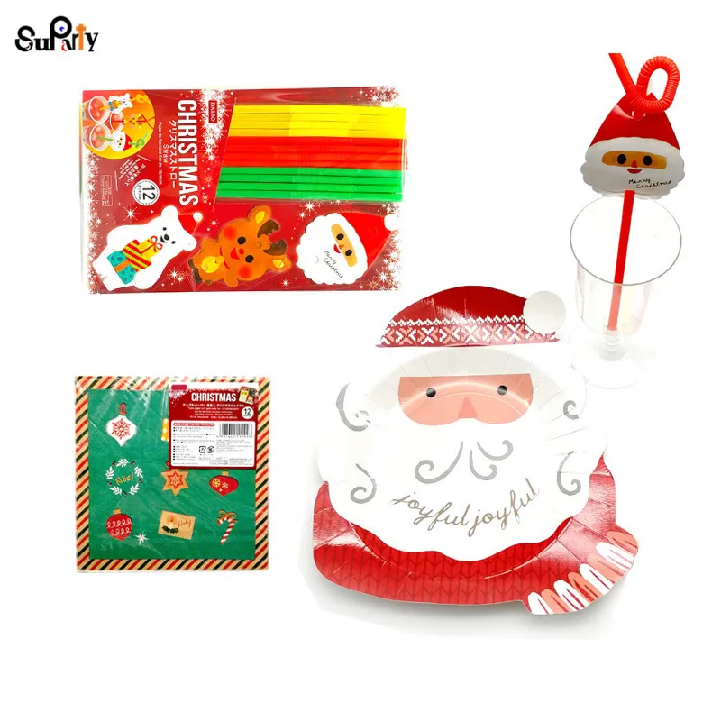 24 People Tableware Sets Christmas Halloween Disposable Paper Plates Napkins Drinking Straws Table Setting for Party | Дом и сад