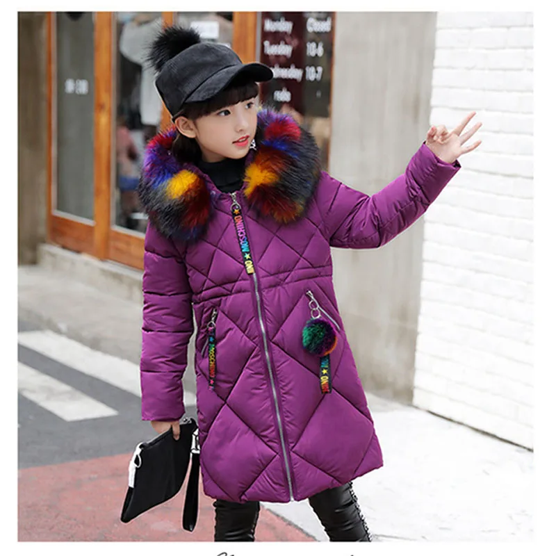 

Kids Winter Parkas Children's Jacket for Girl Thick Long Warm Coat Kid Fashion Girl Colorful Fur Collar Outerwear Clothes