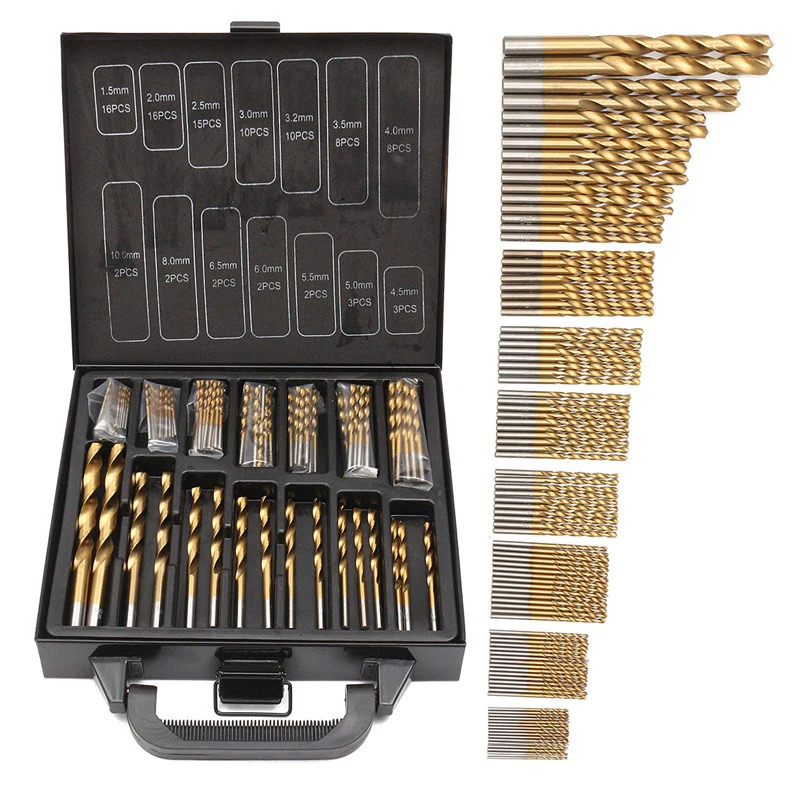 

Titanium Drill Bit Set HSS 99 Pieces Twist Drill Bits Set Sizes 1.5-10mm Drilling Bits Kit for Plastic Copper Wood Metal