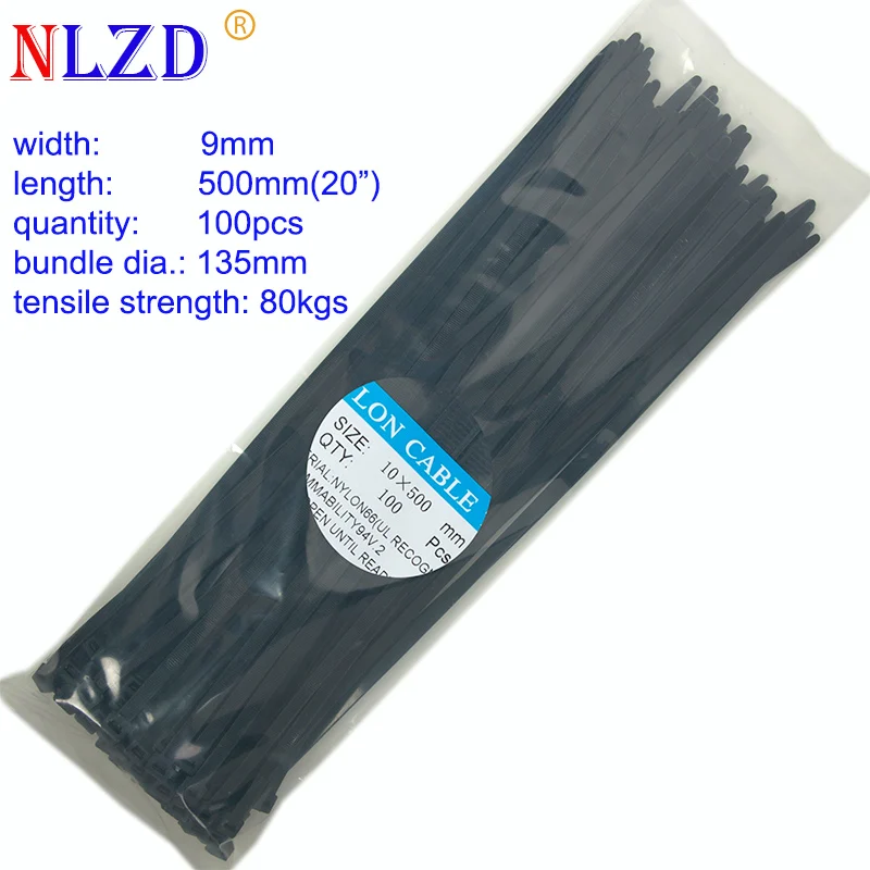 length 20inch(Black) 10*400 мм самые сильные самоблокирующиеся пластиковые нейлоновые кабельные стяжки 100 шт ширина 9 мм молния галстук для проводов обёрточная лента 16 дюймов 18 дюймов 20 дюймов - Цвет: length 20inch(Black)