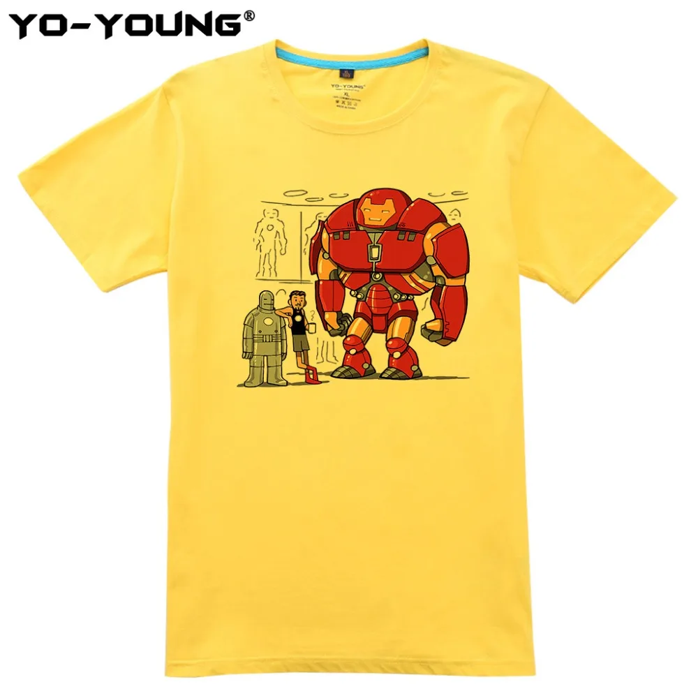 Yo-Young Summer Men T Shirts Marvel Superheros Avengers Endgame Iron Man Tony Stark Print 100% 180g Combed Cotton Customized