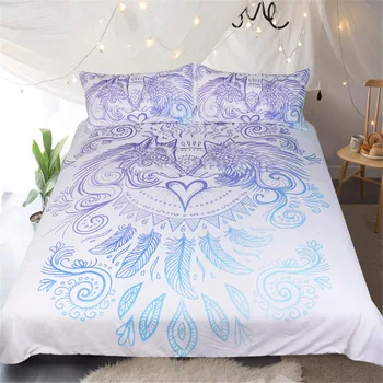 

2018 New Bed set wolf Dream catcher Bedding Set Queen Size Feathers Duvet Cover White Bed Set Beautiful Bedclothes 3pcs/set