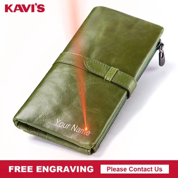 

KAVIS Genuine Cow Leather Women Wallet and Female Coin Purse Portomonee Clutch Money Bag Hasp Lady Handy Card Holder Long Girls