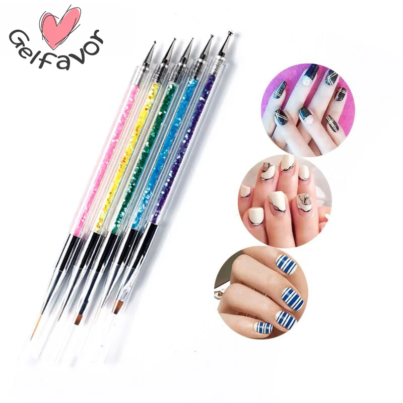 

Gelfavor 5pcs/set Double End pen Nail Brushes Acrylic Flower Design Painting Drawing Liner Brushes Dotting Pen Manicure Tools