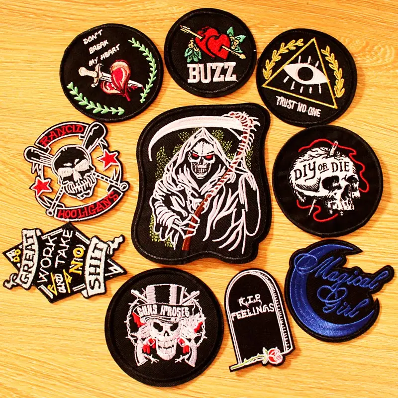 

DIY Rock Band Patch Embroidered Patches For Clothing Iron On Patches On Clothes Punk Hippie Patch Biker Badges Black Applique