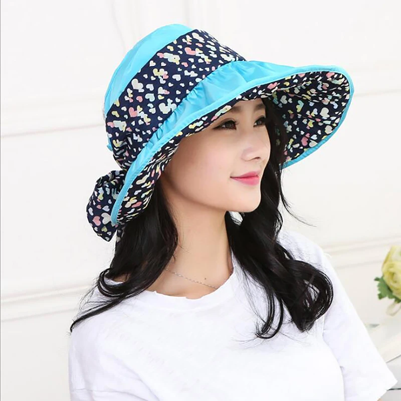 Sky blue Модный винтажный летний женский пляжный женский головной Убор От Солнца цветочный принт широкополый солнцезащитная Кепка Солнцезащитная шляпа - Цвет: Sky blue