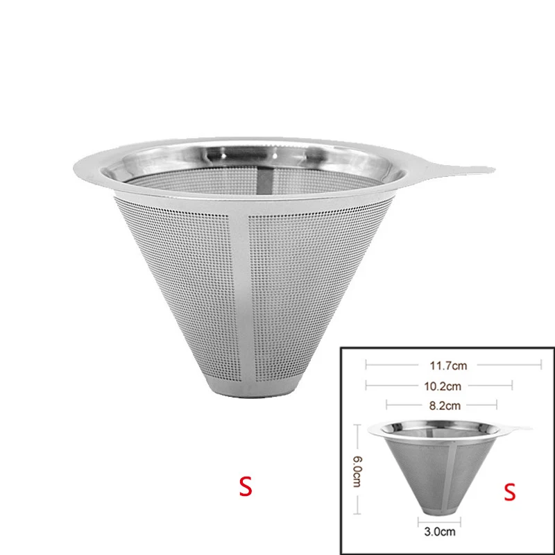 Многоразовый фильтр для кофе, держатель из нержавеющей стали, металлическая сетка, корзина с воронкой, фильтры для кофе, наполнитель капельницы - Цвет: S
