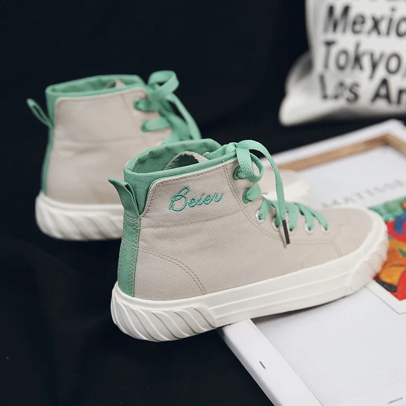 

Canvas shoes female high help students Korean version 2019 spring wild Harajuku ulzzang new small white shoes