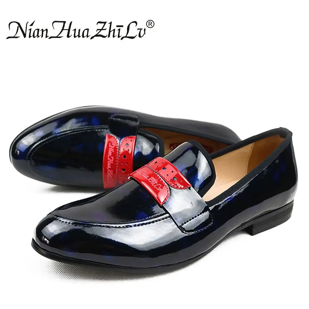 

2017 New arrival Men Glossy shoes NIAN HUA ZHI LV brand Handmade Comfortable Men's Casual Shoes