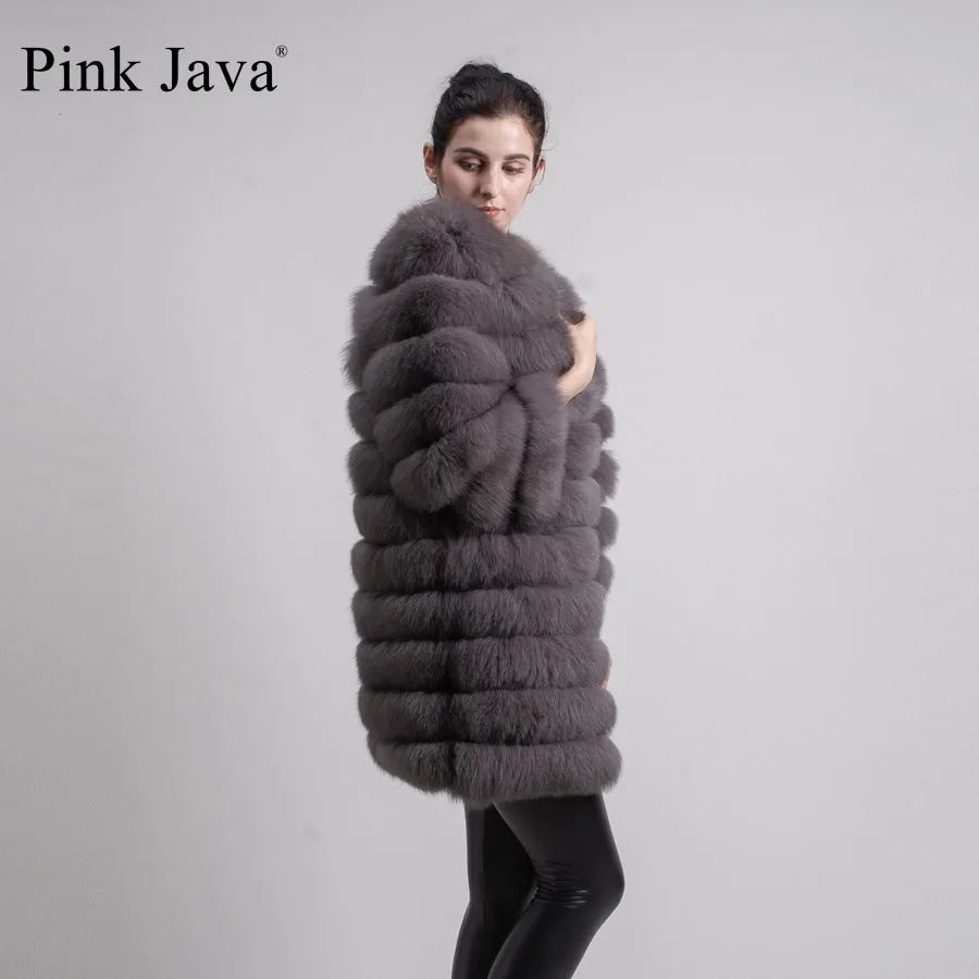 Розовый java QC8003 шуба из натурального Лисьего меха длинное пальто для женщин