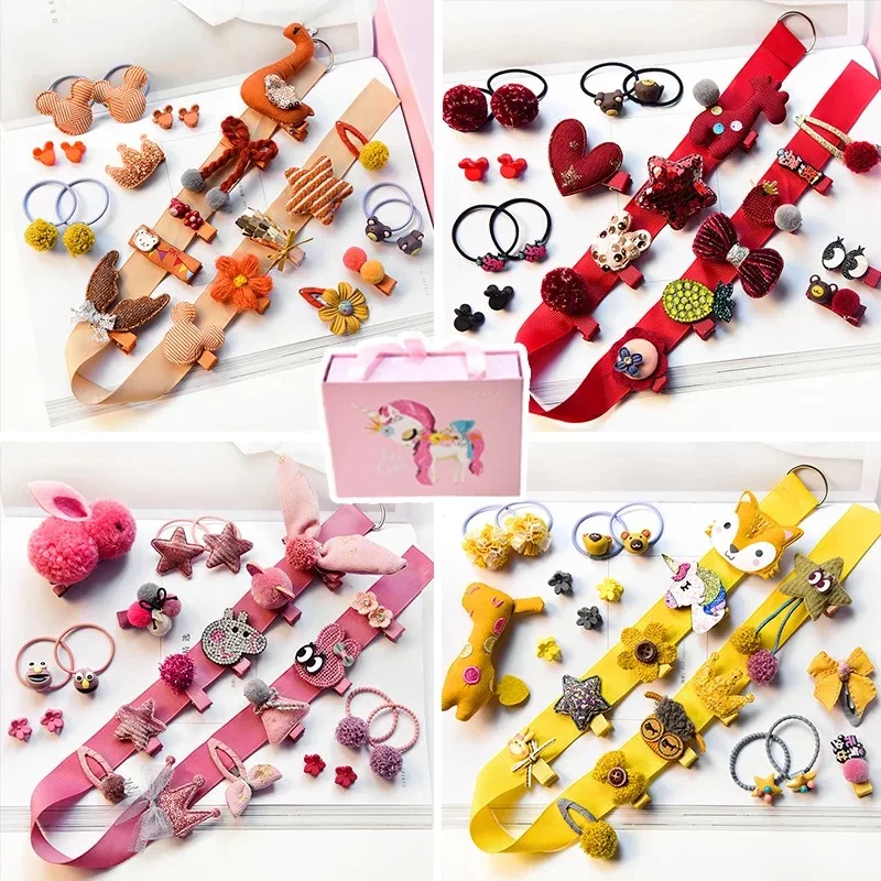 

24Pcs/Set Baby Girl Hair Clips Hair Rope Kids Bows Crown Hairpins Elastic Hair Cartoon baby headband Baby girl Hair Accessories