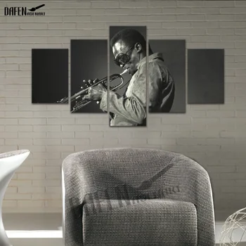 

5 Piece Wall Art Miles Davis Playing Music Black And White Old Picture Print On Canvas Living Room Home Modern Decorations