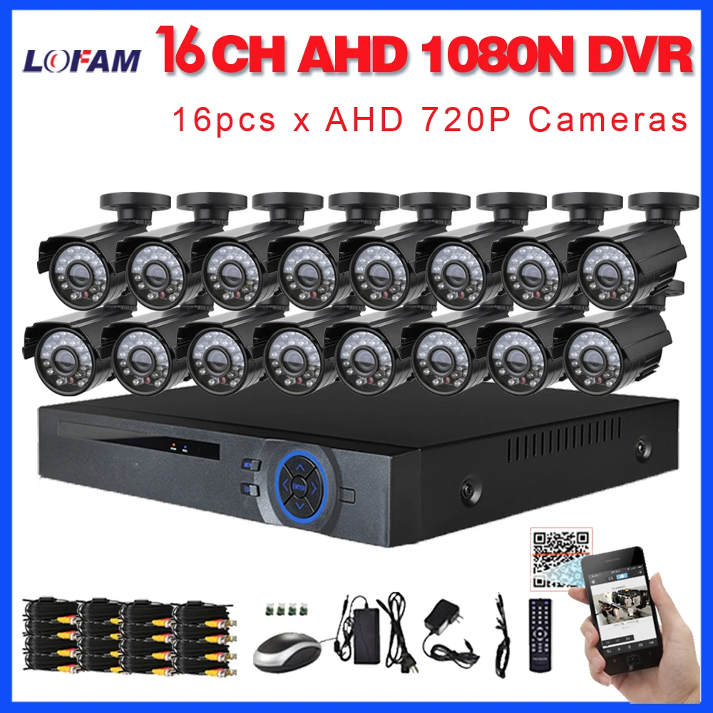 

LOFAM 16CH 720P 1MP AHD DVR Kit 16 1.0MP Outdoor Waterproof Video MonitoringSurveillance Security Camera CCTV System 16Channel