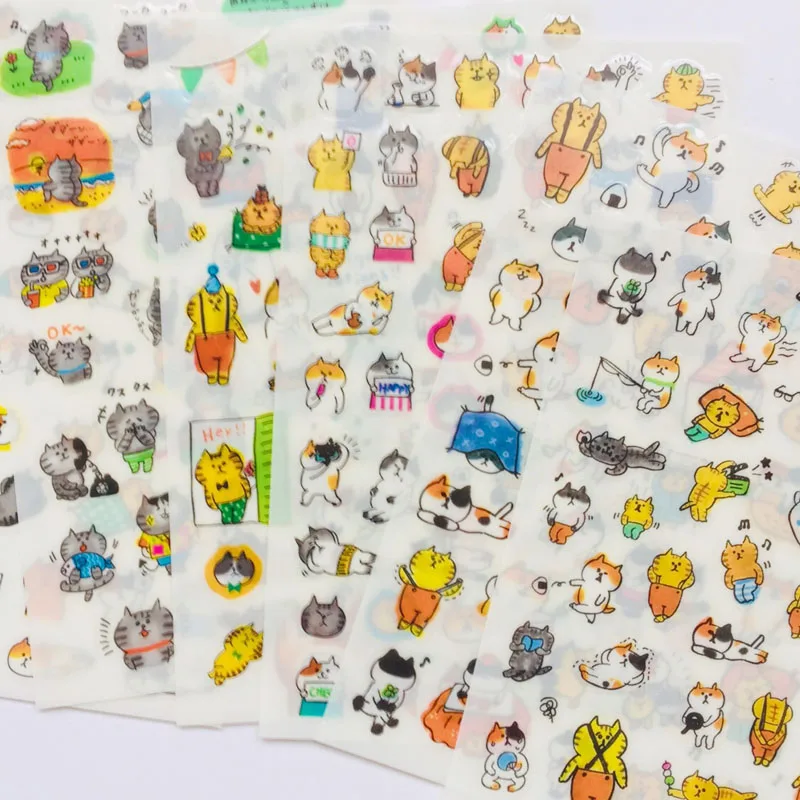 6 Sheets /Pack Kawaii Cat Meow Stickers Decor DIY Stickers Notebook Album Decoration