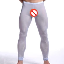 Calça longa de nylon transparente, sacola de seda pura para homens, transparente, para relaxamento, gay, spandex, novo, 2020