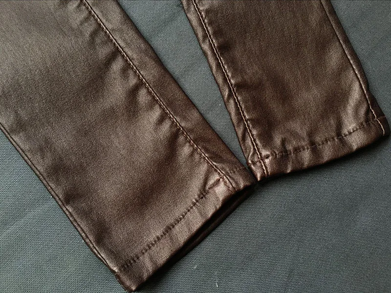 Женские джинсы с покрытием, коричневые, комбинированные, мульти, поддельные, на молнии, низкая талия, узкие брюки, обтягивающие, тянущиеся, сексуальные, из искусственной кожи, джинсы, NZ220