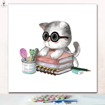 

cut animal doctor Cat digital oil painting coloring numbers pictures by numbers on canvas with paint colors for kids prac