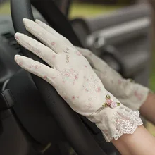 Женские винтажные розовые кружевные хлопковые перчатки на весну и лето, женские противоскользящие короткие тонкие перчатки для вождения R389