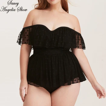 

SAUCY ANGELIA Women Swimwear Sexy Black Plus Size Strap One Piece Swimsuit High Waist Bodysuits Bathing Suit Femme Monokinis 5XL