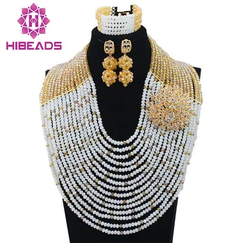 

2017 White Nigerian African Beads Jewelry Set Elegant Nigerian Wedding Bridal Crystal Beads Jewelry Set Free Shipping HX571
