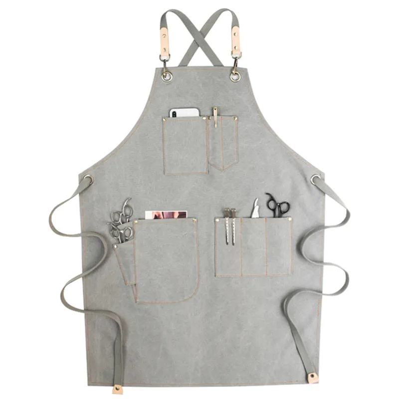 Gray Canvas Брезентовый фартук с перекрещивающимися бретельками из хлопка бариста бармен официантка Кондитерская форма шеф-повара флорист парикмахер рабочая одежда E9 - Цвет: Gray Canvas